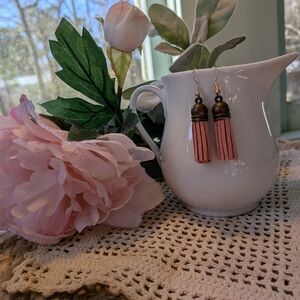 Hand Crafted Pink and Brown Tassel Earrings